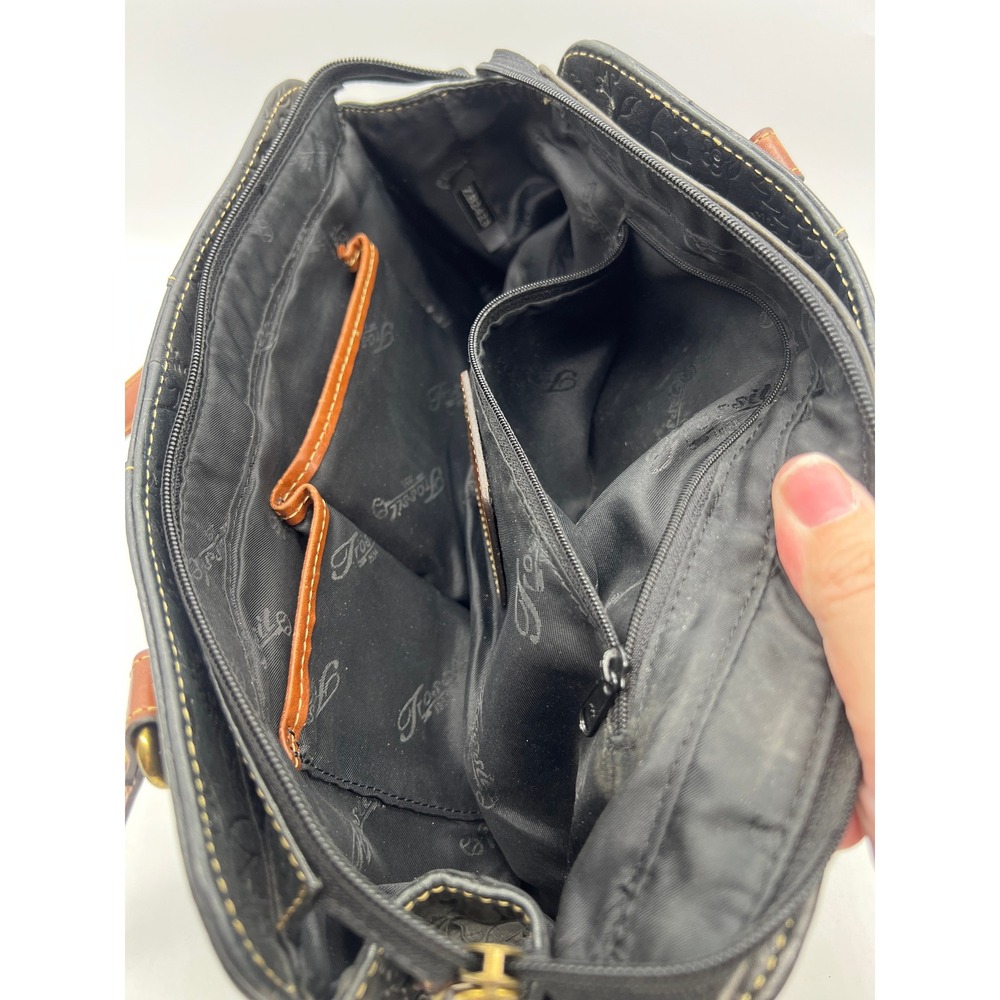 Fossil Embossed Floral Shoulder Bag Boho Cottagecore Western Black Leather - Picture 5 of 9